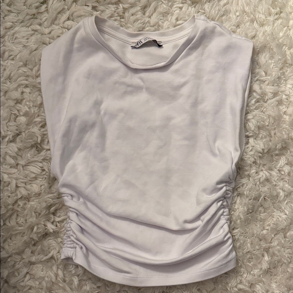 ZARA White Ruched Women's Top